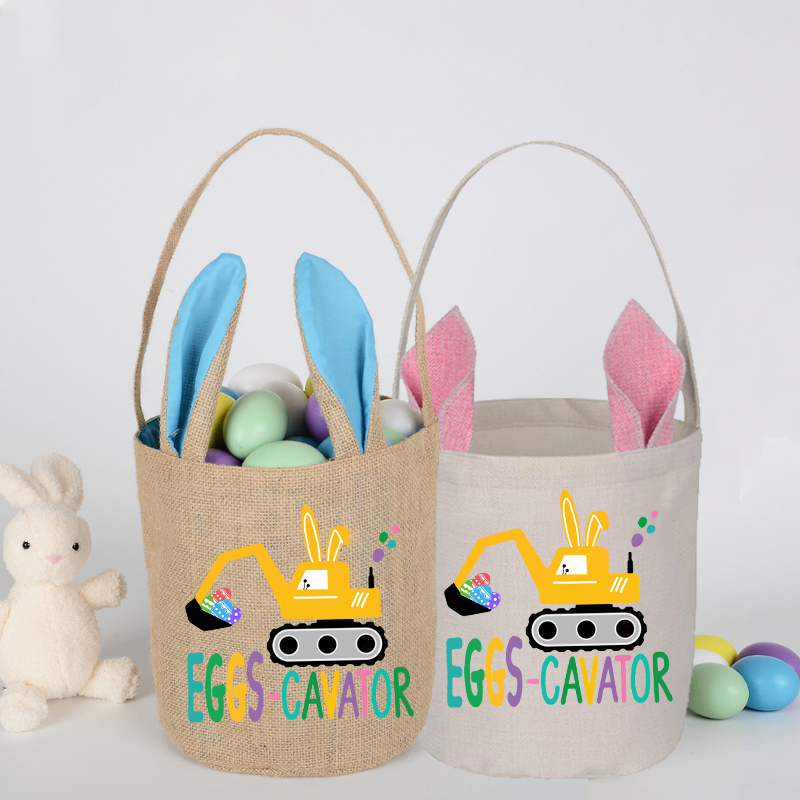 Easter Bunny Ears Canvas Bag Happy Easter Happy Easter Eggs Cavator Round Bottom Handbag