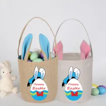 Easter Bunny Ears Canvas Bag Happy Easter Happy Easter Cartoon Duck Round Bottom Handbag
