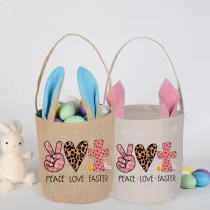 Easter Bunny Ears Canvas Bag Happy Easter Happy Easter Peace Love Easter Round Bottom Handbag
