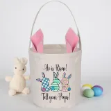 Easter Bunny Ears Canvas Bag Happy Easter Happy Easter He Is Risen Tell Your Peeps Round Bottom Handbag