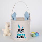 Easter Bunny Ears Canvas Bag Happy Easter Happy Easter Bunny With Glasses Round Bottom Handbag