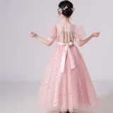 Toddler Girls Puffy Mesh Sleeve Glittering Formal Gowns Dress