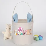 Easter Bunny Ears Canvas Bag Happy Easter Happy Easter Love Gnomies Round Bottom Handbag