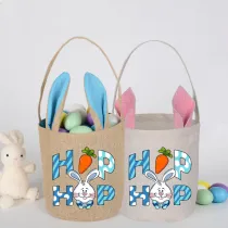 Easter Bunny Ears Canvas Bag Happy Easter Happy Easter Square Hop Bunny Round Bottom Handbag