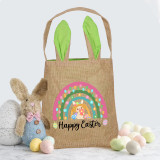 Easter Bunny Ears Canvas Bag Happy Easter Happy Easter Rainbow Rabbit Square Bottom Handbag
