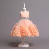 Toddler Girls Sleeveless Glittering Belt Cake Dress Formal Midi Dress