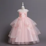 Toddler Girls Sleeveless Mesh Embroidery Formal Maxi Puffy Dress