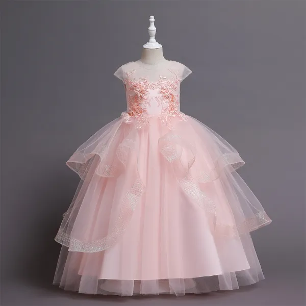Toddler Girls Sleeveless Mesh Embroidery Formal Maxi Puffy Dress