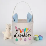 Easter Bunny Ears Canvas Bag Happy Easter Happy Easter Eggs Round Bottom Handbag