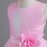 Toddler Girls Sleeveless Glittering Flower Belt Formal Maxi Puffy Dress