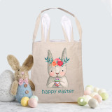 Easter Bunny Ears Canvas Bag Happy Easter Happy Easter Flower Bunny Egg Square Bottom Handbag