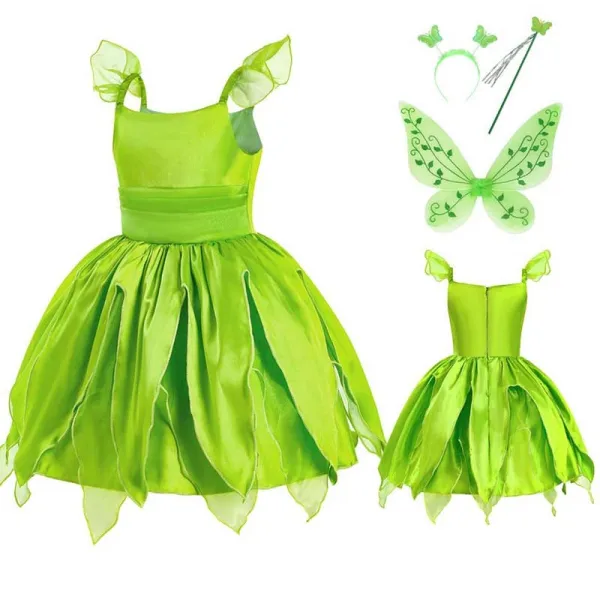 Toddler Girls Flying Sleeve Green Costumes Princess Dress with Butterfly Wings
