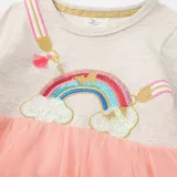 Toddler Girls Long Sleeve Rainbow Prints A-line Casual Mesh Dress