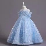 Toddler Girls Sleeveless Sequin Stars Formal Maxi Puffy Dress