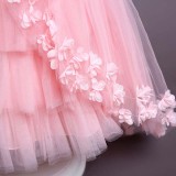 Toddler Girls Sleeveless Pearls Embroidery Butterfly Bowknot Belt Formal Maxi Fishtail Dress