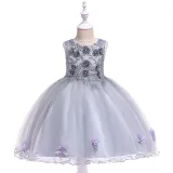 Toddler Girls Sleeveless Flower Embroidery Formal Puffy Midi Dress