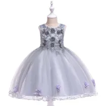 Toddler Girls Sleeveless Flower Embroidery Formal Puffy Midi Dress