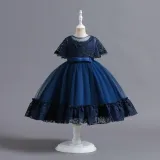 Toddler Girls Lace Shawl Boeknot Belt Formal Maxi Dress