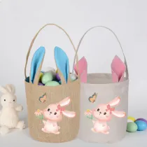 Easter Bunny Ears Canvas Bag Happy Easter Happy Easter Bunny Flower Round Bottom Handbag