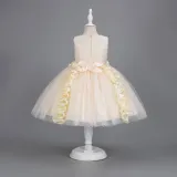 Toddler Girls Sleeveless Flower Rolls Embroidery Bowknot Belt Formal Maxi Puffy Dress