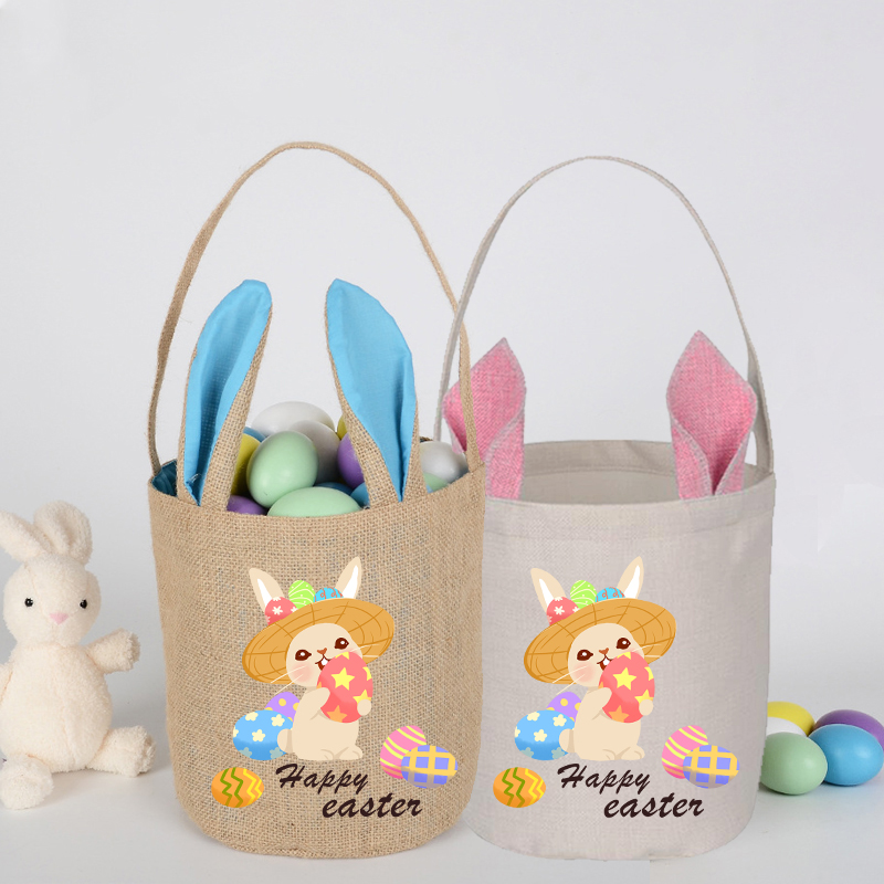 Easter Bunny Ears Canvas Bag Happy Easter Happy Easter Egg Bunny Round Bottom Handbag