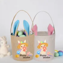Easter Bunny Ears Canvas Bag Happy Easter Happy Easter Egg Bunny Round Bottom Handbag
