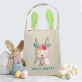 Easter Bunny Ears Canvas Bag Happy Easter Happy Easter Flower Bunny Egg Square Bottom Handbag