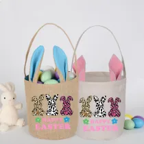 Easter Bunny Ears Canvas Bag Happy Easter Happy Easter Bunny Round Bottom Handbag