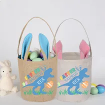 Easter Bunny Ears Canvas Bag Happy Easter Happy Easter Happy Eastrawr Dinosaur Round Bottom Handbag
