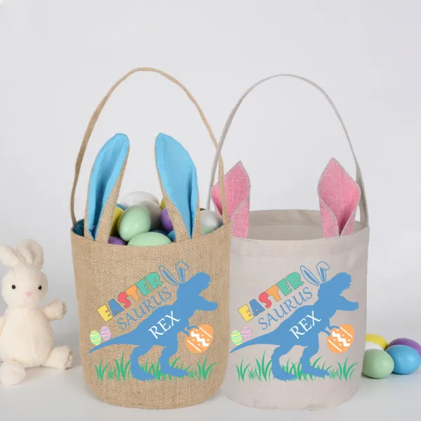 Easter Bunny Ears Canvas Bag Happy Easter Happy Easter Happy Eastrawr Dinosaur Round Bottom Handbag