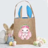 Easter Bunny Ears Canvas Bag Happy Easter Happy Easter Bunny Flower Square Bottom Handbag