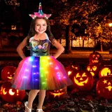 Toddler Girls LED Light Up Two Pieces Unicorn Tutu Dress with Hairband