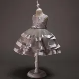 Toddler Girls Sleeveless Flower Embroidery Bowknot Belt Formal Midi Dress