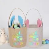 Easter Bunny Ears Canvas Bag Happy Easter Happy Easter Round Bottom Handbag