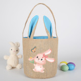 Easter Bunny Ears Canvas Bag Happy Easter Happy Easter Bunny Flower Round Bottom Handbag
