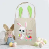Easter Bunny Ears Canvas Bag Happy Easter Happy Easter Bunny Eggs Square Bottom Handbag