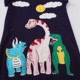 Toddler Girls Flying Sleeve Animal Dinosaur Embroidery A-line Casual Dress