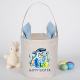 Easter Bunny Ears Canvas Bag Happy Easter Happy Easter Eggs Shark Round Bottom Handbag