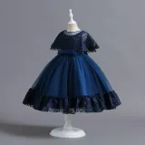 Toddler Girls Lace Shawl Boeknot Belt Formal Maxi Dress