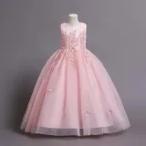 Toddler Girls Sleeveless Flower Embroidery Sequin Formal Puffy Maxi Dress