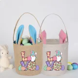 Easter Bunny Ears Canvas Bag Happy Easter Happy Easter Love Round Bottom Handbag