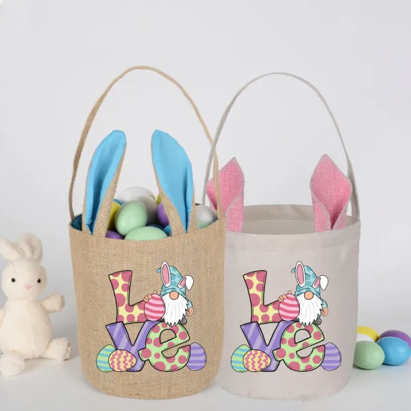 Easter Bunny Ears Canvas Bag Happy Easter Happy Easter Love Round Bottom Handbag