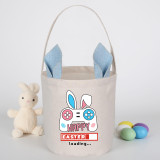 Easter Bunny Ears Canvas Bag Happy Easter Happy Easter Loading Game Round Bottom Handbag