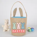 Easter Bunny Ears Canvas Bag Happy Easter Happy Easter Plaids Bunny Round Bottom Handbag