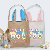 Easter Bunny Ears Canvas Bag Happy Easter Happy Easter Gnomies Rabbit Square Bottom Handbag