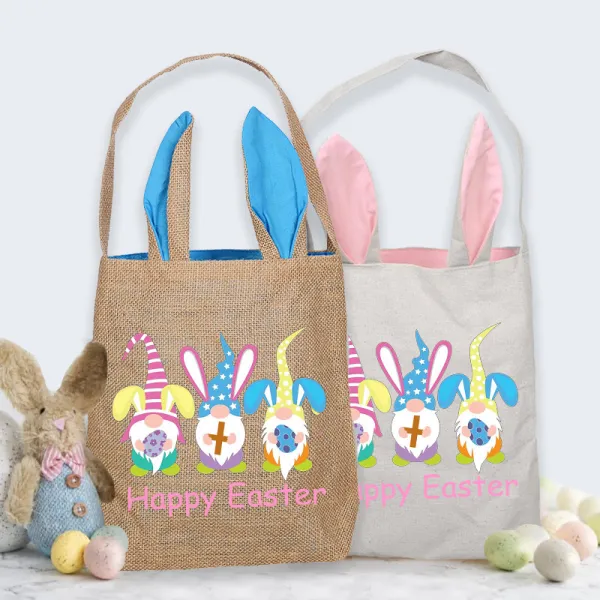 Easter Bunny Ears Canvas Bag Happy Easter Happy Easter Gnomies Rabbit Square Bottom Handbag
