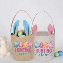 Easter Bunny Ears Canvas Bag Happy Easter Happy Easter Egg Hunting Crew Round Bottom Handbag