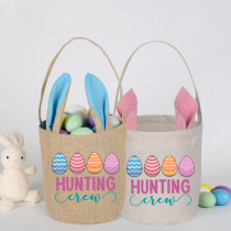 Easter Bunny Ears Canvas Bag Happy Easter Happy Easter Egg Hunting Crew Round Bottom Handbag