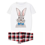 Matching Easter Family Pajamas Happy Easter Tie Flower Bunny White Pajamas Set