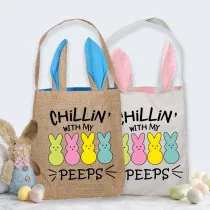 Easter Bunny Ears Canvas Bag Happy Easter Happy Easter Chillin With My Peeps Square Bottom Handbag